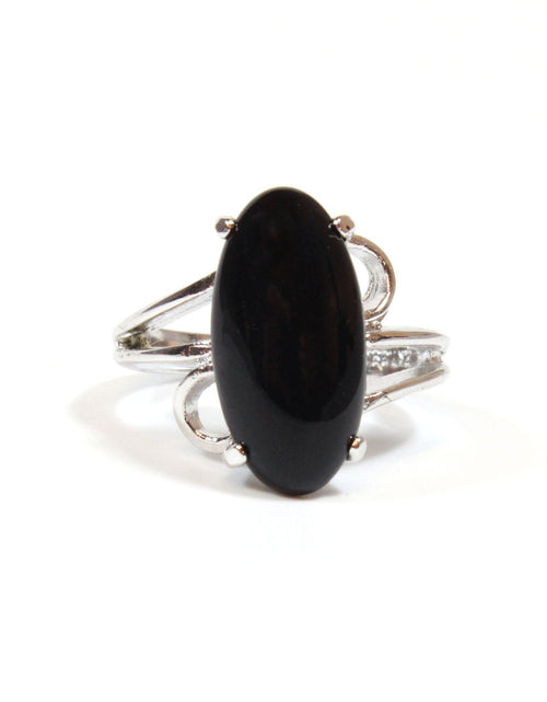 Load image into Gallery viewer, Vintage Ring Genuine Onyx 18k White Gold Electroplated Cocktail Ring Made in USA by PVD Vintage Jewelry
