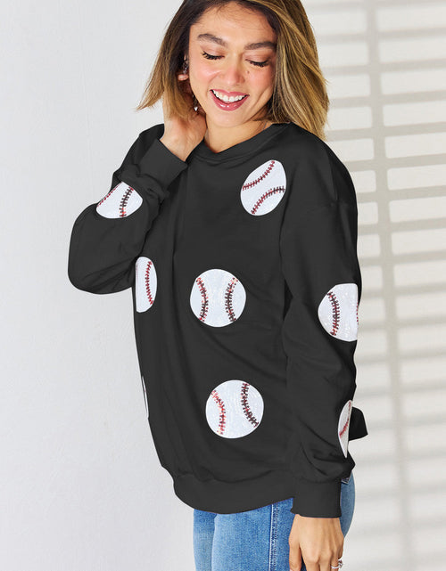 Load image into Gallery viewer, Sequin Baseball Round Neck Dropped Shoulder Sweatshirt
