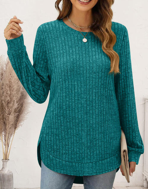 Load image into Gallery viewer, Ribbed Round Neck Long Sleeve T-Shirt
