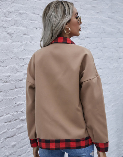 Load image into Gallery viewer, Plaid Trim Long Sleeve Jacket
