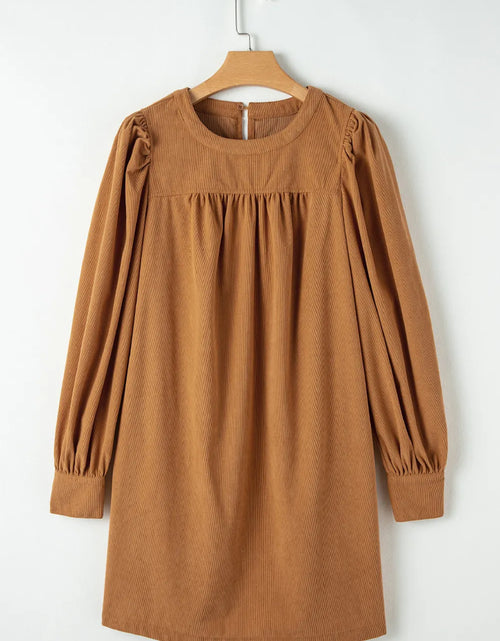 Load image into Gallery viewer, Ruched Round Neck Long Sleeve Dress
