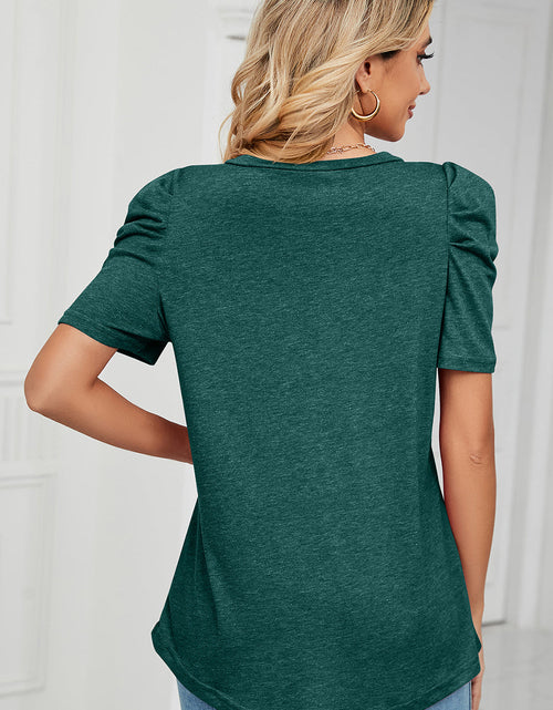 Load image into Gallery viewer, Heathered V-Neck Puff Sleeve T-Shirt
