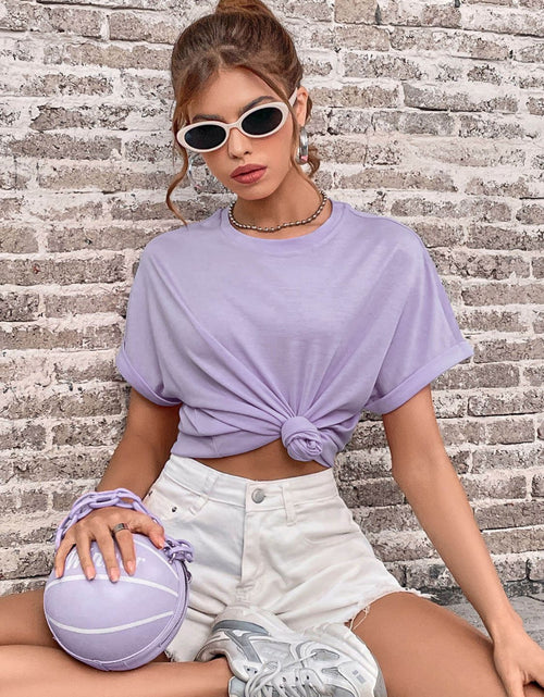 Load image into Gallery viewer, Perfee Round Neck Cuffed Sleeve T-Shirt
