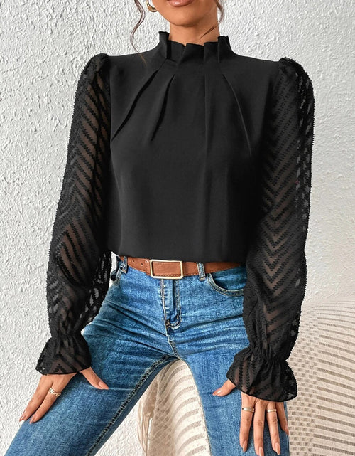Load image into Gallery viewer, Mock Neck Flounce Sleeve Blouse

