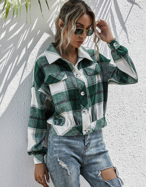 Load image into Gallery viewer, Ivy Lane Plaid Dropped Shoulder Shirt Jacket
