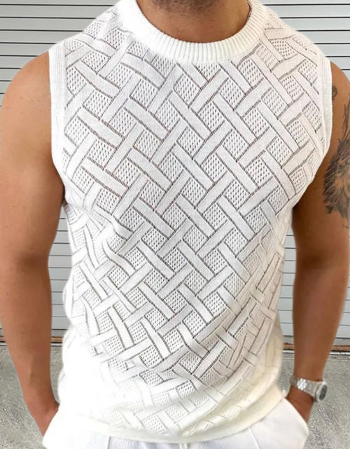 Load image into Gallery viewer, Men's Round Neck Sleeveless Eyelet Knit Top
