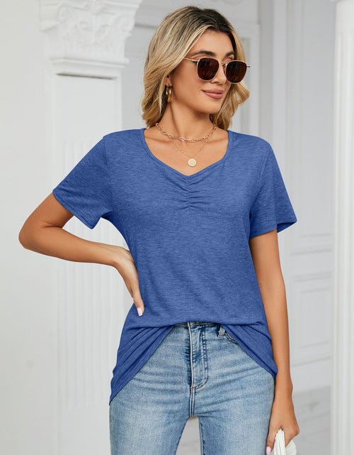 Load image into Gallery viewer, Ruched V-Neck Short Sleeve T-Shirt
