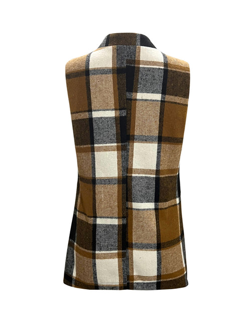 Load image into Gallery viewer, Plaid Open Front Collared Neck Vest
