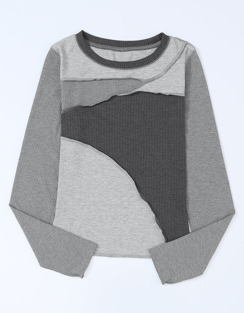 Load image into Gallery viewer, Exposed Seam Contrast Round Neck Long Sleeve T-Shirt
