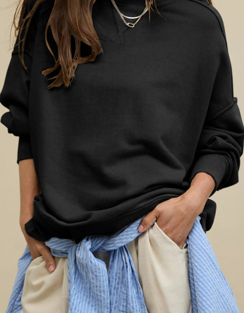 Load image into Gallery viewer, Side Slit Round Neck Long Sleeve Sweatshirt
