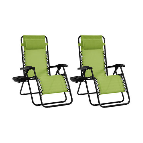 Load image into Gallery viewer, 2 Pieces Folding Lounge Chair with Zero Gravity-Green

