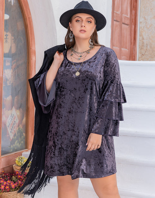 Load image into Gallery viewer, Plus Size Round Neck Flounce Sleeve Mini Dress
