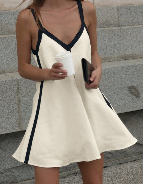 Load image into Gallery viewer, Contrast Trim V-Neck Mini Cami Dress
