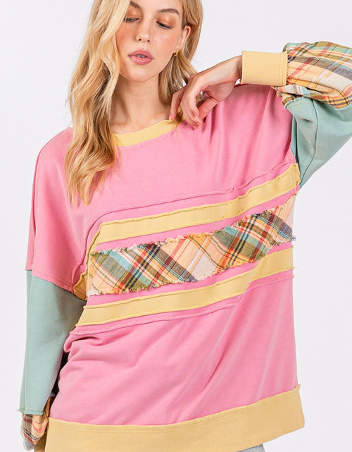 Load image into Gallery viewer, SAGE + FIG Mineral Wash Raw Edge Color Block Sweatshirt
