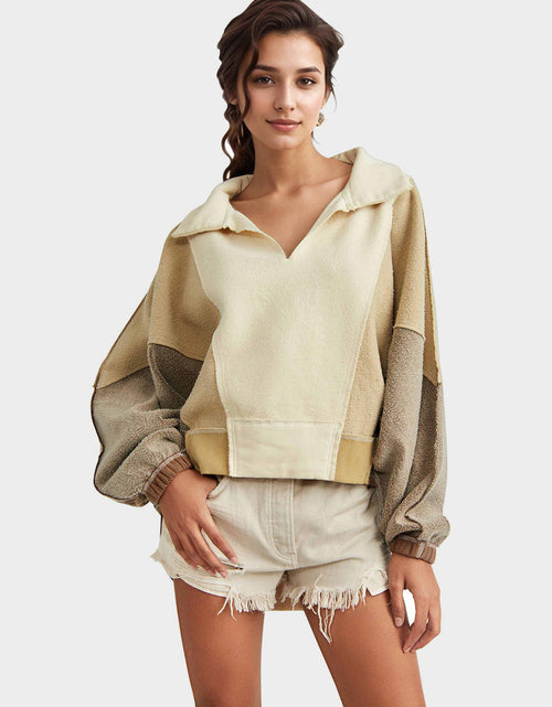 Load image into Gallery viewer, High-Low Exposed Seam Contrast Long Sleeve Sweatshirt
