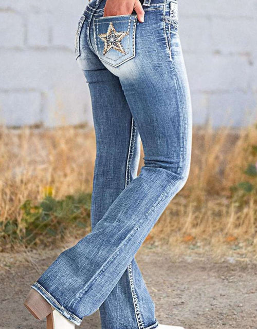 Load image into Gallery viewer, Star Embroidered Bootcut Jeans
