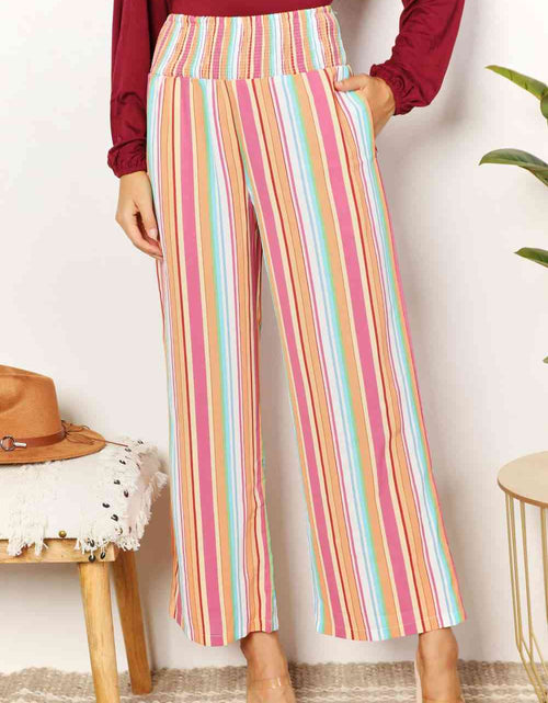 Load image into Gallery viewer, Double Take Striped Smocked Waist Pants with Pockets
