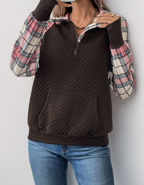 Load image into Gallery viewer, Perfee Plaid Half Zip Long Sleeve Sweatshirt
