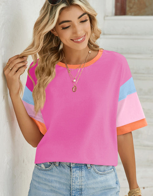Load image into Gallery viewer, Lovelet Color Block Round Neck Half Sleeve T-Shirt
