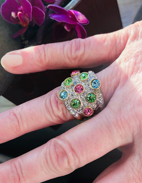 Load image into Gallery viewer, Vintage Pave Austrian Crystal Ring Womens Antique Ring 18k Yellow Gold Electroplated Made in USA by PVD Vintage Jewelry
