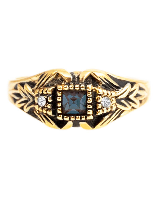 Load image into Gallery viewer, Vintage 1980's Ring Austrian Crystal 18k Antique YellwoWhite Gold Electroplated Made in the USA by PVD Vintage Jewelry
