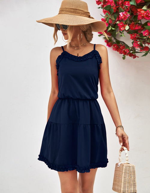 Load image into Gallery viewer, Frill Trim Spaghetti Strap Mini Dress
