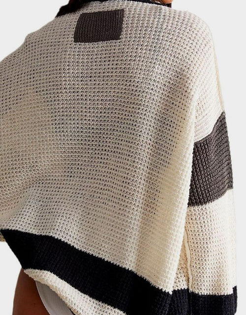 Load image into Gallery viewer, Pocketed Contrast V-Neck Long Sleeve Cardigan
