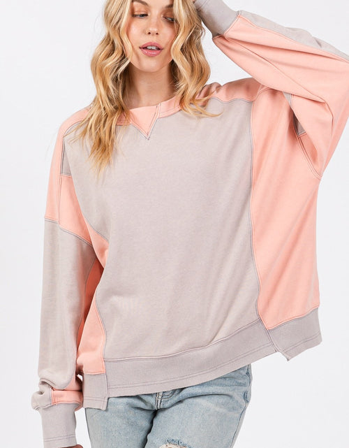 Load image into Gallery viewer, SAGE + FIG Color Block Round Neck Sweatshirt
