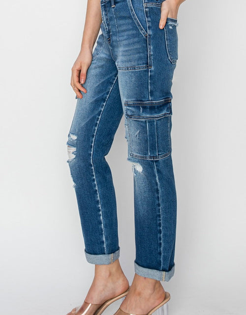 Load image into Gallery viewer, RISEN Full Size High Rise Cargo Ankle Roll Up Straight Jeans
