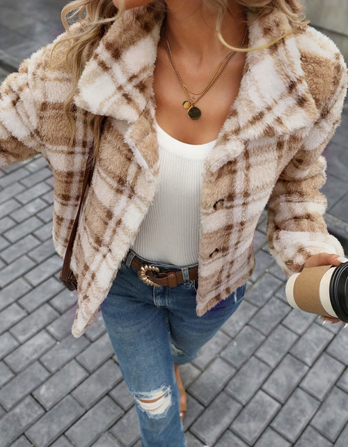 Load image into Gallery viewer, Plaid Button Up Collared Neck Long Sleeve Jacket
