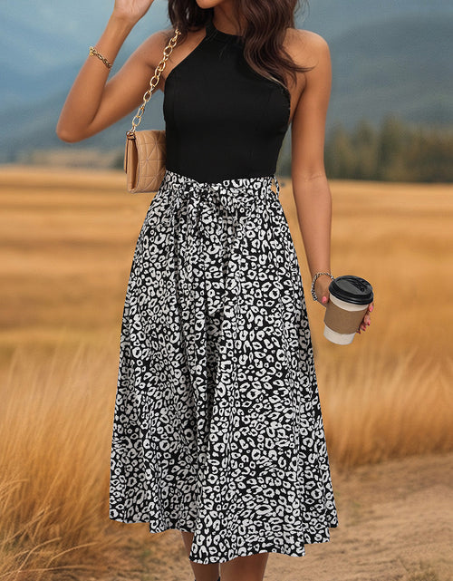 Load image into Gallery viewer, Perfee Leopard Halter Neck Midi Dress
