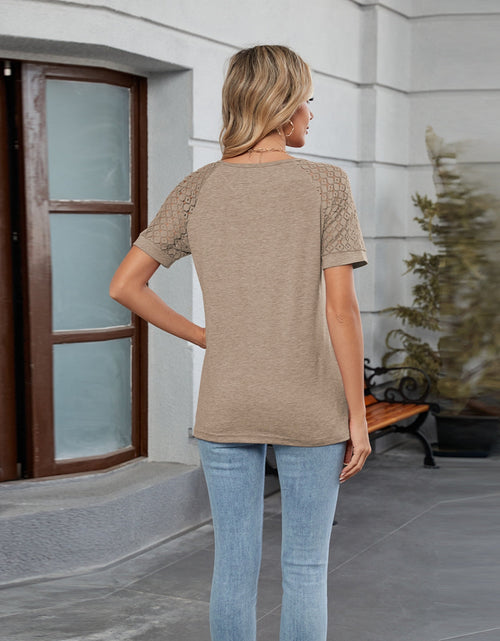 Load image into Gallery viewer, Round Neck Lace Short Sleeve T-Shirt
