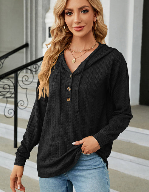 Load image into Gallery viewer, Drawstring Half Button Long Sleeve Hoodie
