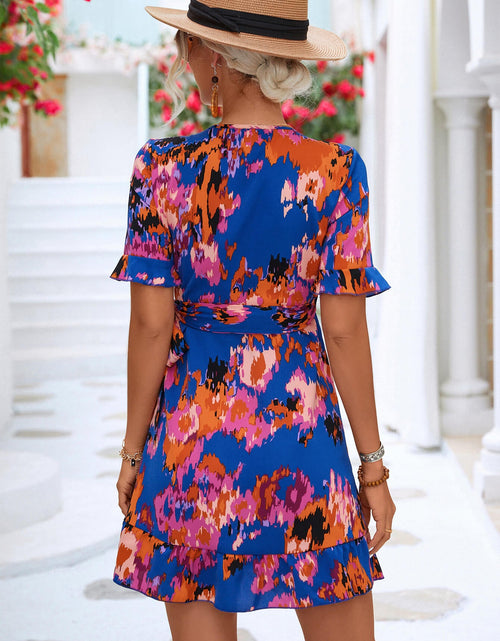 Load image into Gallery viewer, Printed Flounce Sleeve Tied Dress
