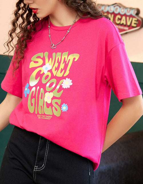 Load image into Gallery viewer, Letter Graphic Round Neck Half Sleeve T-Shirt
