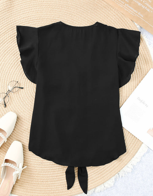 Load image into Gallery viewer, V-Neck Tie Hem Flutter Sleeve Blouse
