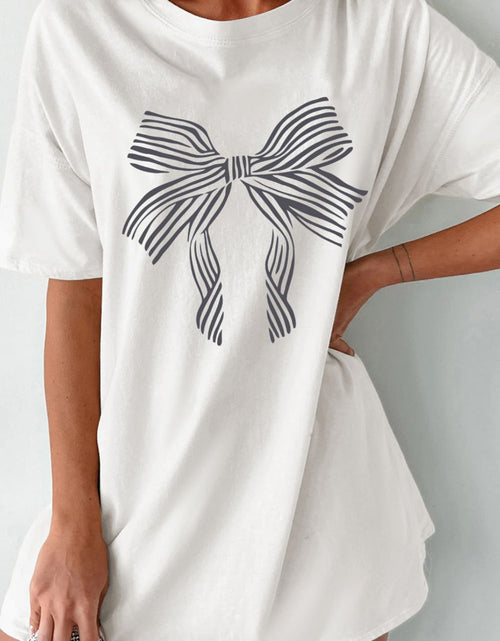 Load image into Gallery viewer, Bow Graphic Round Neck Short Sleeve T-Shirt
