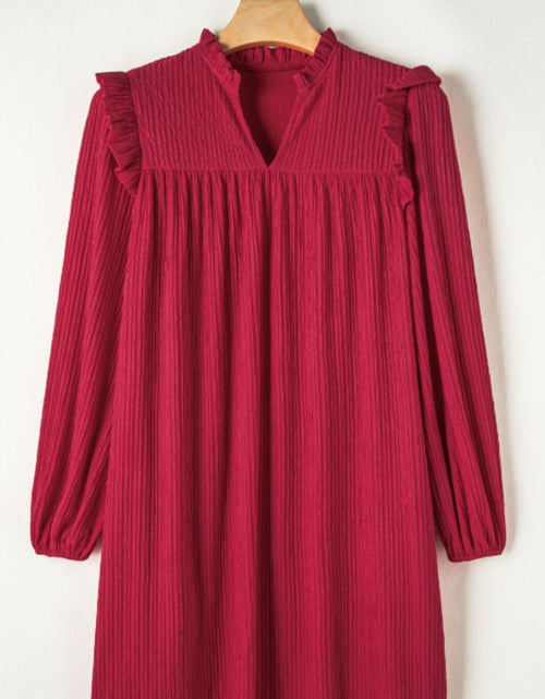 Load image into Gallery viewer, Frill Notched Long Sleeve Dress
