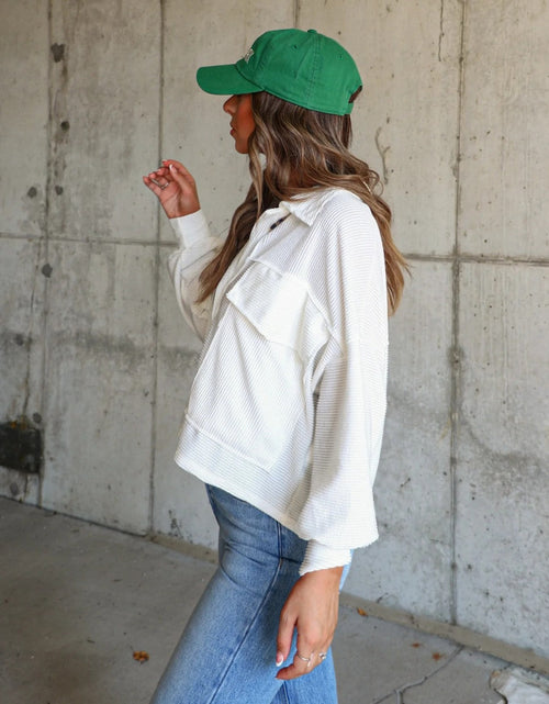 Load image into Gallery viewer, Ribbed Collared Neck Button Up Jacket
