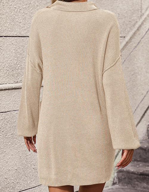 Load image into Gallery viewer, Collared Neck Long Sleeve Sweater Dress with Pockets
