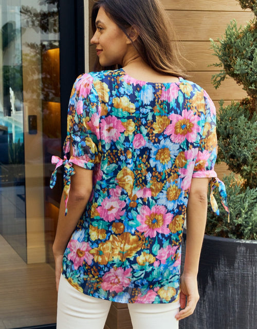 Load image into Gallery viewer, Petal Dew Full Size Floral V-Neck Tie Detail Blouse
