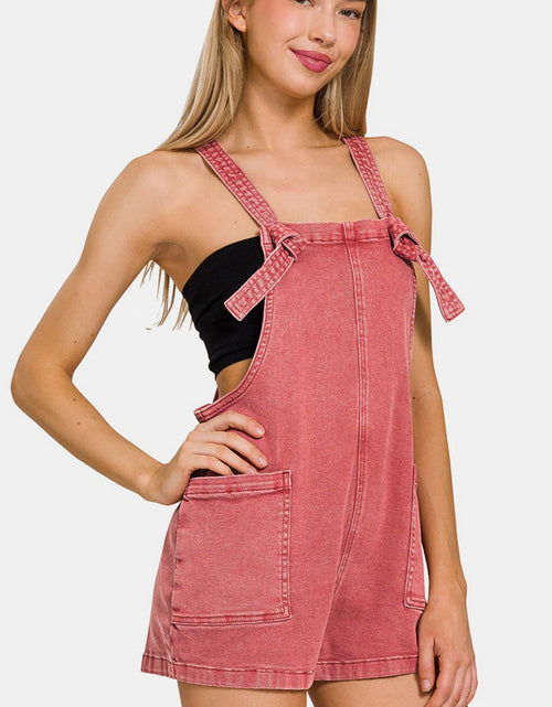 Load image into Gallery viewer, Zenana Washed Knot Strap Rompers
