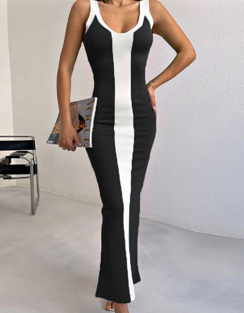Load image into Gallery viewer, Contrast Wide Strap Slit Midi Dress
