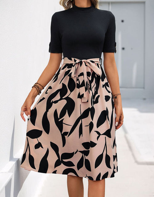 Load image into Gallery viewer, Perfee Tied Printed Mock Neck Short Sleeve Dress
