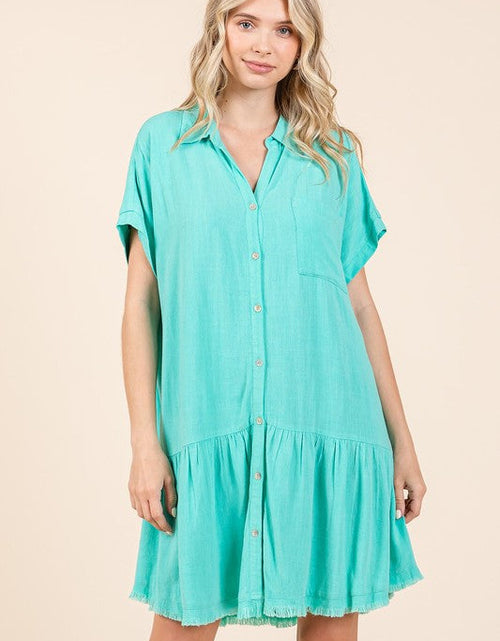 Load image into Gallery viewer, Mittoshop Linen Blend Button Down Shirt Mini Dress

