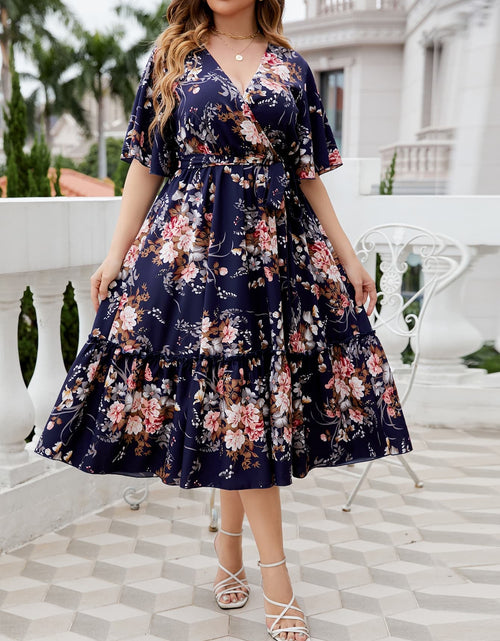 Load image into Gallery viewer, Honey Plus Size Floral Surplice Neck Midi Dress
