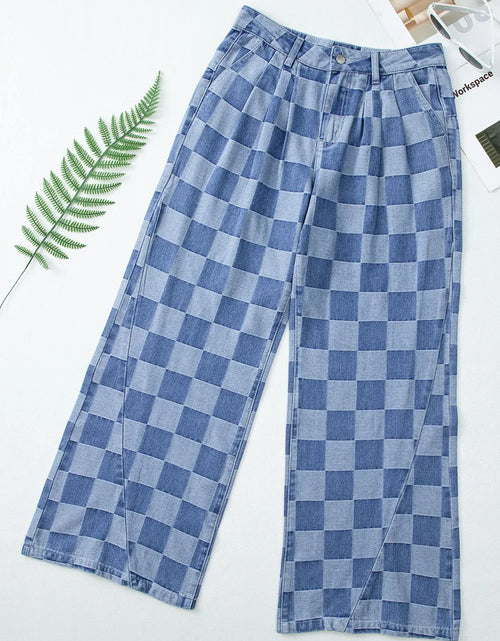 Load image into Gallery viewer, Checkered Wide Leg Jeans with Pockets
