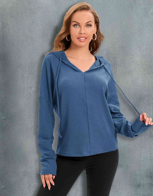 Load image into Gallery viewer, Waffle-Knit Drawstring Drop Shoulder Hoodie
