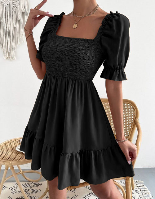 Load image into Gallery viewer, Smocked Square Neck Short Sleeve Dress
