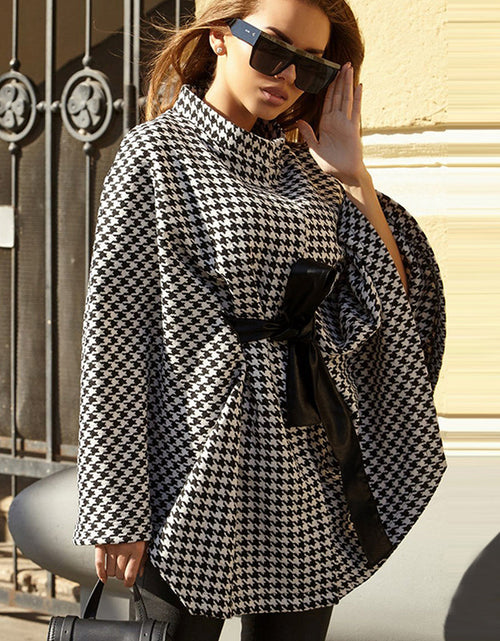 Load image into Gallery viewer, Houndstooth Tie Waist Trench Coat
